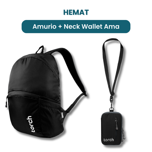 Dalam paket ini akan mendapatkan :  - Amurio Backpack  - Neck Wallet Ama