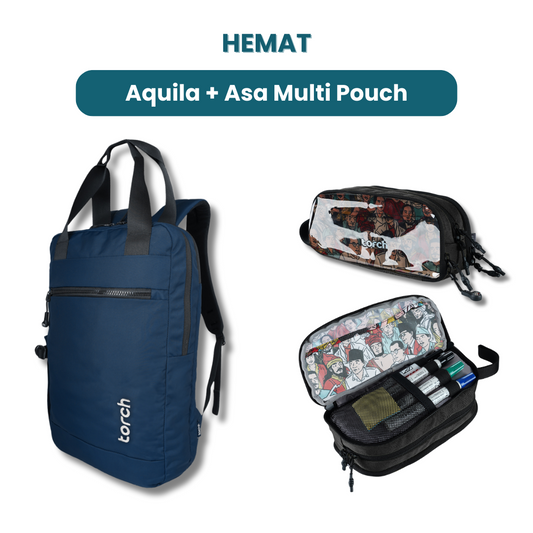 Dalam paket ini kamu akan mendapatkan:  - Aquila Office Backpack  - Asa Multi Pouch