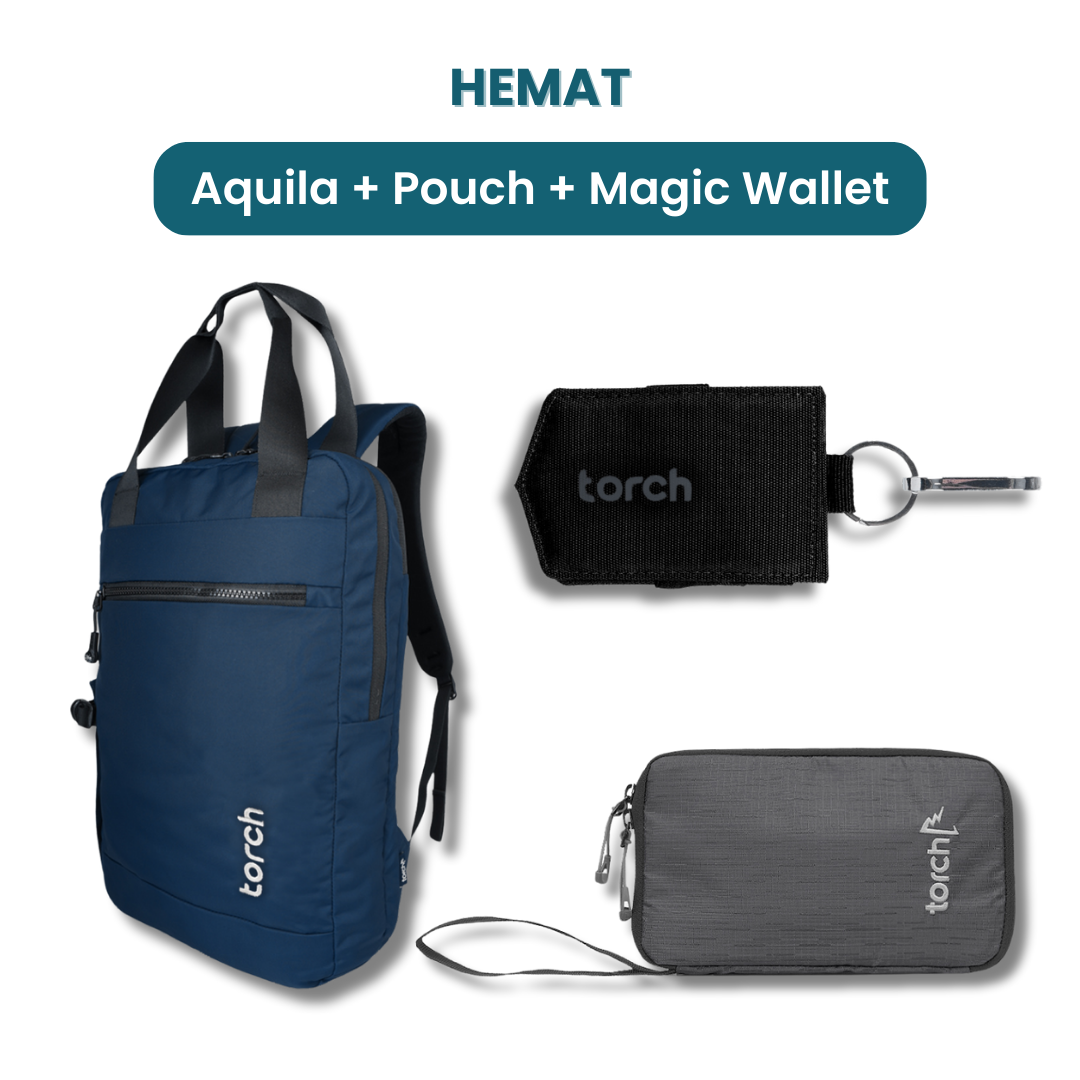 Dalam paket ini kamu akan mendapatkan:  - Aquila Office Backpack   - Hachu Pouch  - Reka Magic Wallet