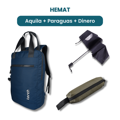Dalam paket ini kamu akan mendapatkan:  - Aquila Office Backpack  - Paraguas Foldable Umbrella  - Dinero Money Belt 