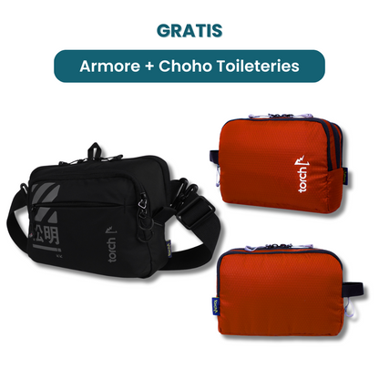 Dalam paket ini akan mendapatkan :  - Armore Gaming 2 in 1 (Waist Bag & Travel Pouch)   - Choho Toileteries Teracota Picante