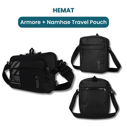 Dalam paket ini akan mendapatkan :  - Armore Gaming 2 in 1 (Waist Bag & Travel Pouch)   - Namhae 1L Travel Pouch