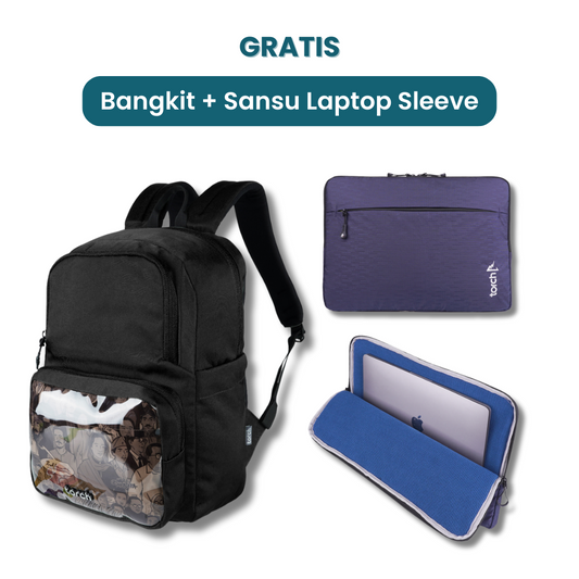 Dalam paket ini kamu akan mendapatkan:  - Bangkit Backpack   - Sansu Laptop Sleeve