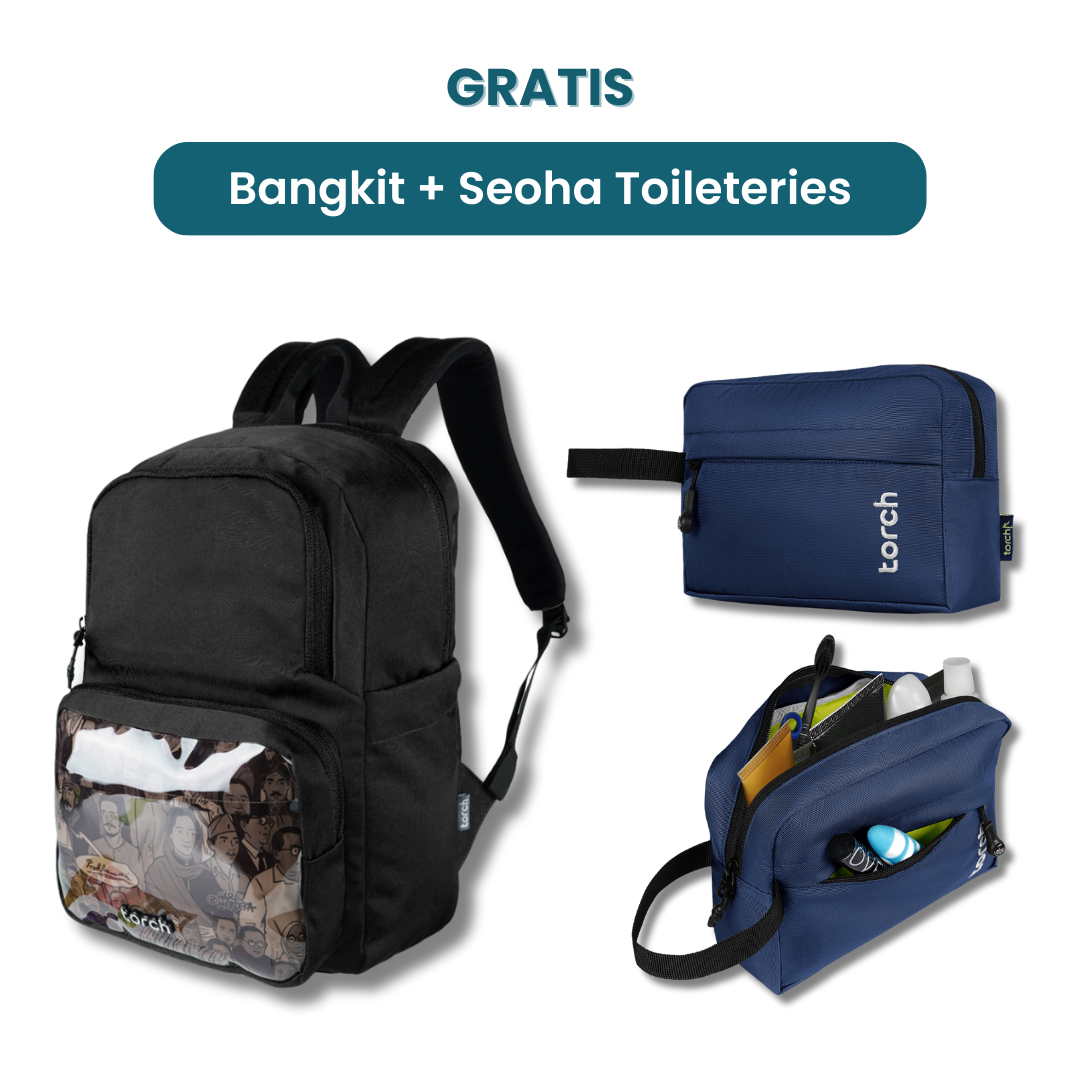 Dalam paket ini kamu akan mendapatkan:  - Bangkit Backpack   - Seoha Toileteries