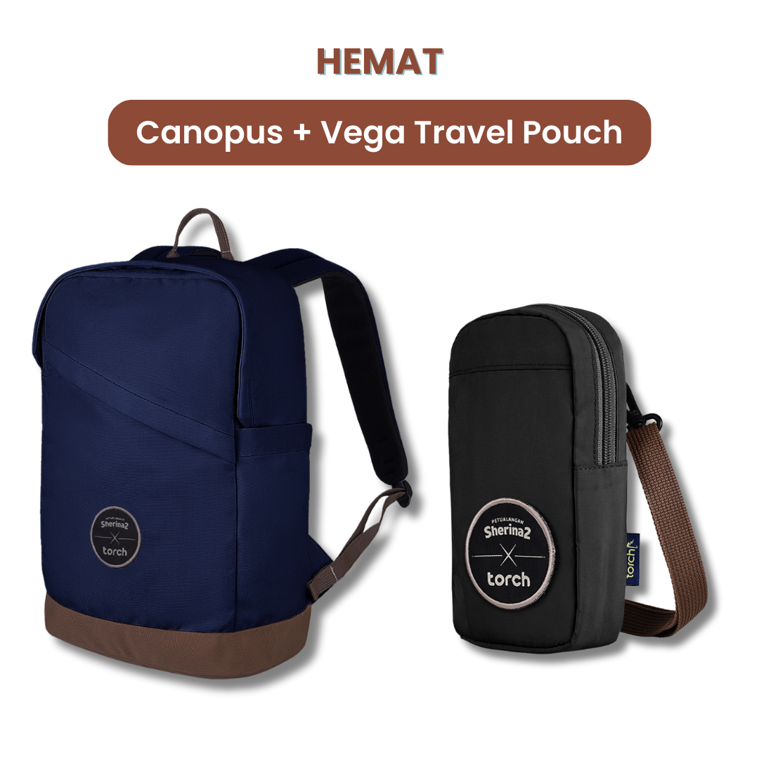 Dalam paket ini akan mendapatkan :  - Canopus Daypack 19L   - Vega Travel Pouch      