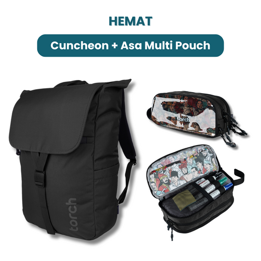 Dalam paket ini kamu akan mendapatkan:  - Cuncheon Backpack  - Asa Multi Pouch