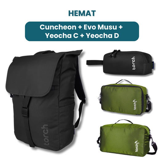Dalam paket ini kamu akan mendapatkan:  - Cuncheon Backpack  - Evo Musu Stationary  -  Yeocha C Inner Pack Plain  - Yeocha D Mesh Shoe Pack