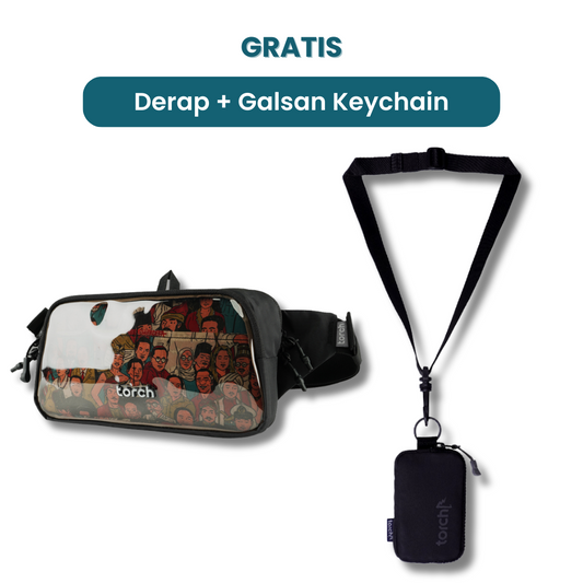 Dalam paket ini kamu akan mendapatkan:  - Derap Waist Bag  - Galsan Keychain