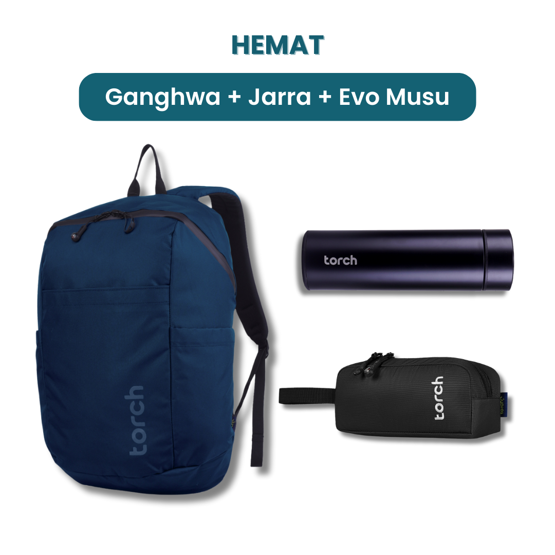 Dalam paket ini tedapat:  - Ganghwa Backpack  - Jarra Tumbler   - Evo Musu Stationery