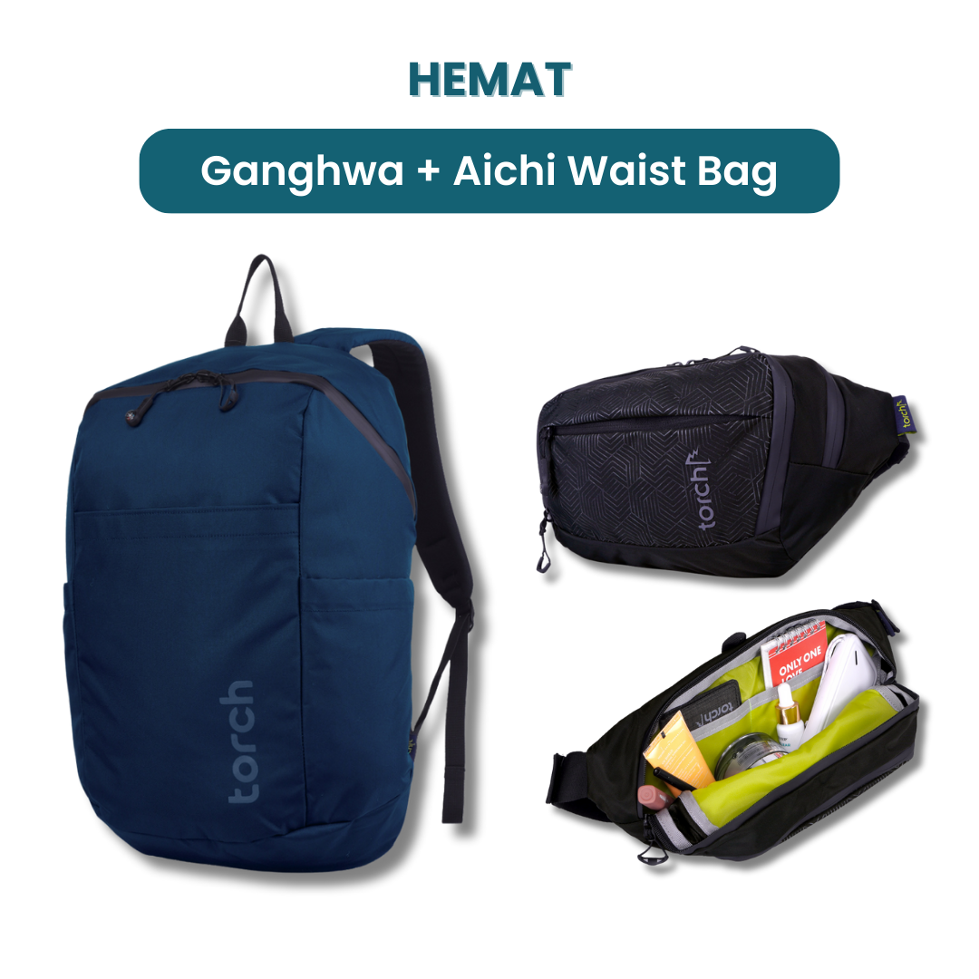 Dalam paket ini tedapat:  - Ganghwa Daypack 19L  - Aichi Waist Bag