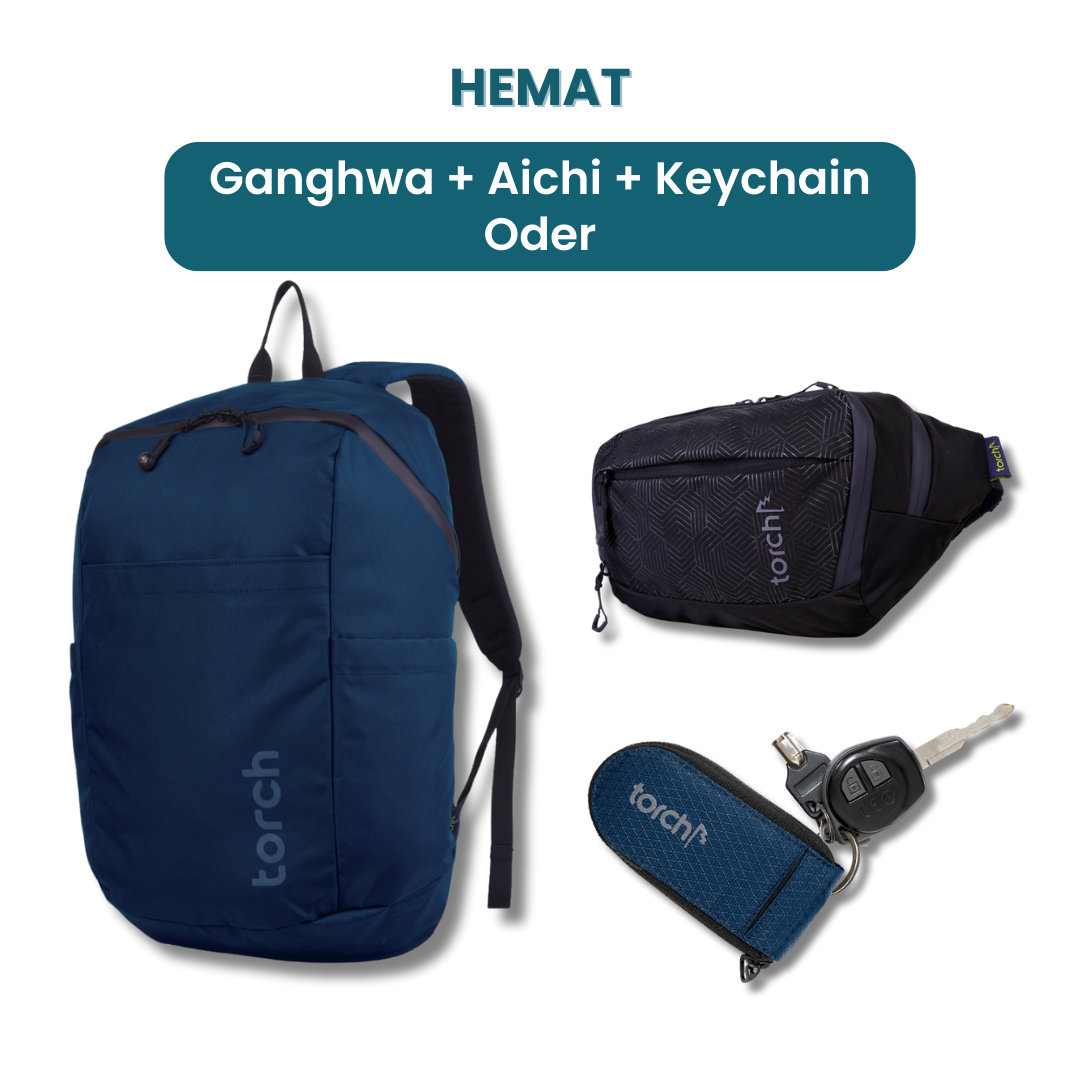 Dalam paket ini tedapat:  - Ganghwa Daypack 19L  - Aichi Waist Bag   - Keychain Oder