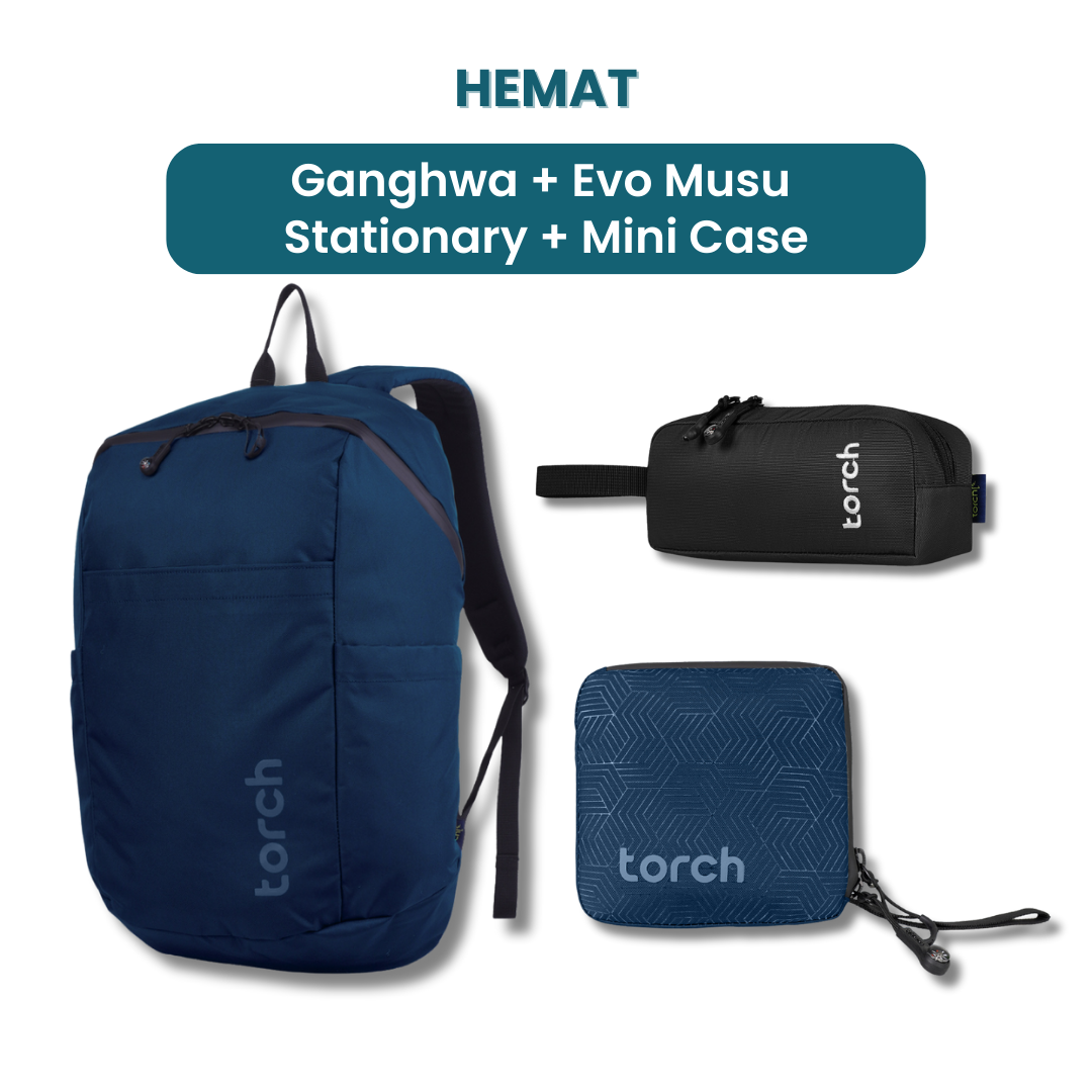 Dalam paket ini kamu akan mendapatkan:  - Ganghwa Daypack 19L  - Evo Musu Stationery  - Mini Case   