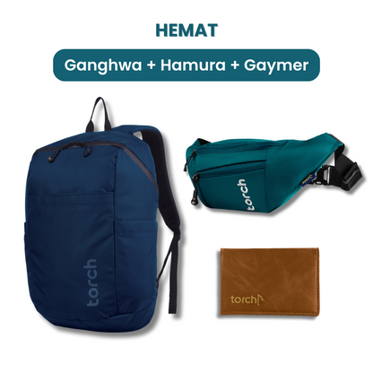 Dalam paket ini tedapat:  - Ganghwa Daypack 19L  - Hamura Waist Bag  - Gaymer Card Holder