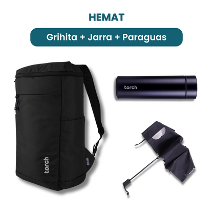 Dalam paket ini tedapat:  - Grihita Backpack   - Jarra Tumbler  - Paraguas Foldable Umbrella   
