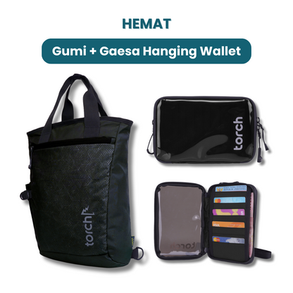 Dalam paket ini tedapat:  - Gumi Tote Backpack - Gaesa Hanging Wallet