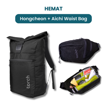 Dalam paket ini kamu akan mendapatkan:  -  Hongcheon Backpack   -  Aichi Waist Bag
