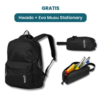 Dalam paket ini akan mendapatkan :  - Hwado Backpack  - Evo Musu Stationary