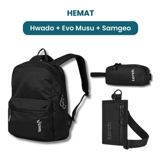 Dalam paket ini akan mendapatkan :  - Hwado Backpack  - Evo Musu Stationary   - Samgeo Keychain