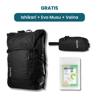 Dalam paket ini kamu akan mendapatkan:  - Ishikari Backpack  - Evo Musu Stationery  - Vaina Toilet Cover
