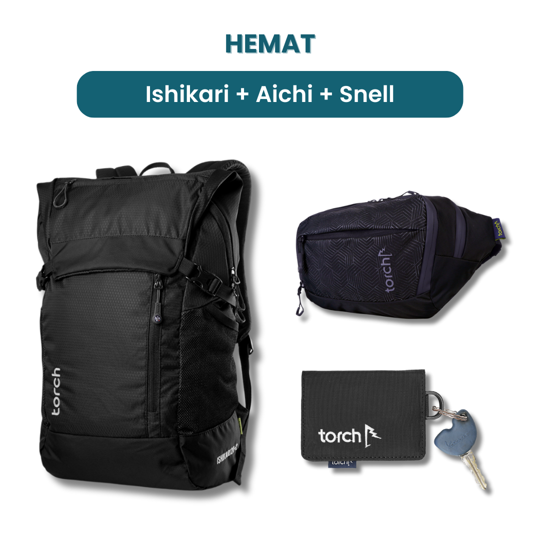 Dalam paket ini akan mendapatkan :  - Ishikari Backpack  - Aichi Waist Bag  - Keychain Snell