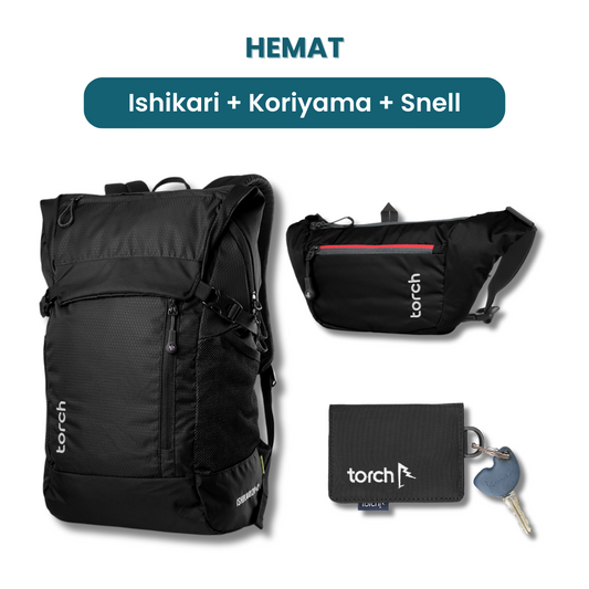 Dalam paket ini akan mendapatkan :  - Ishikari Backpack  - Koriyama Waist Bag  - Keychain Snell