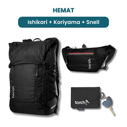 Dalam paket ini akan mendapatkan :  - Ishikari Backpack  - Koriyama Waist Bag  - Keychain Snell