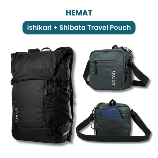 Dalam paket ini akan mendapatkan:  - Ishikari Backpack  - Shibata Travel Pouch