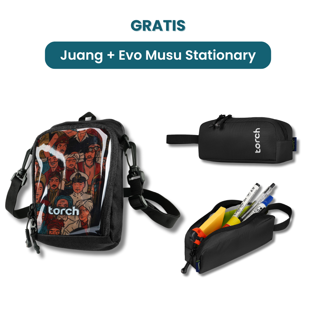 Dalam paket ini kamu akan mendapatkan:  -  Juang Travel Pouch  -  Evo Musu Stationary