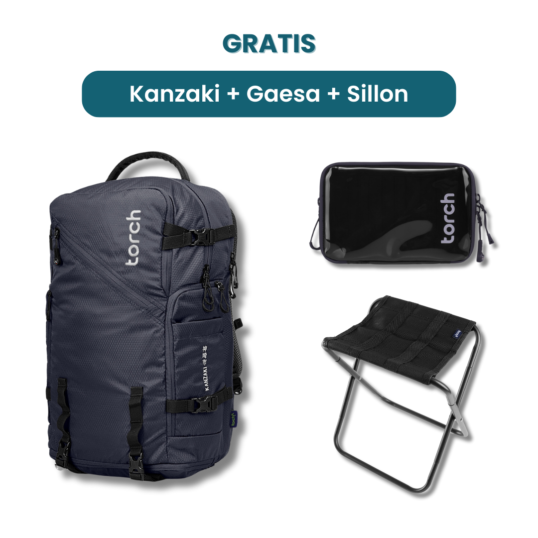 Dalam paket ini akan mendapatkan :  - Kanzaki Travel Backpack  - Gaesa Hanging Wallet  - Sillon Foldable Chair