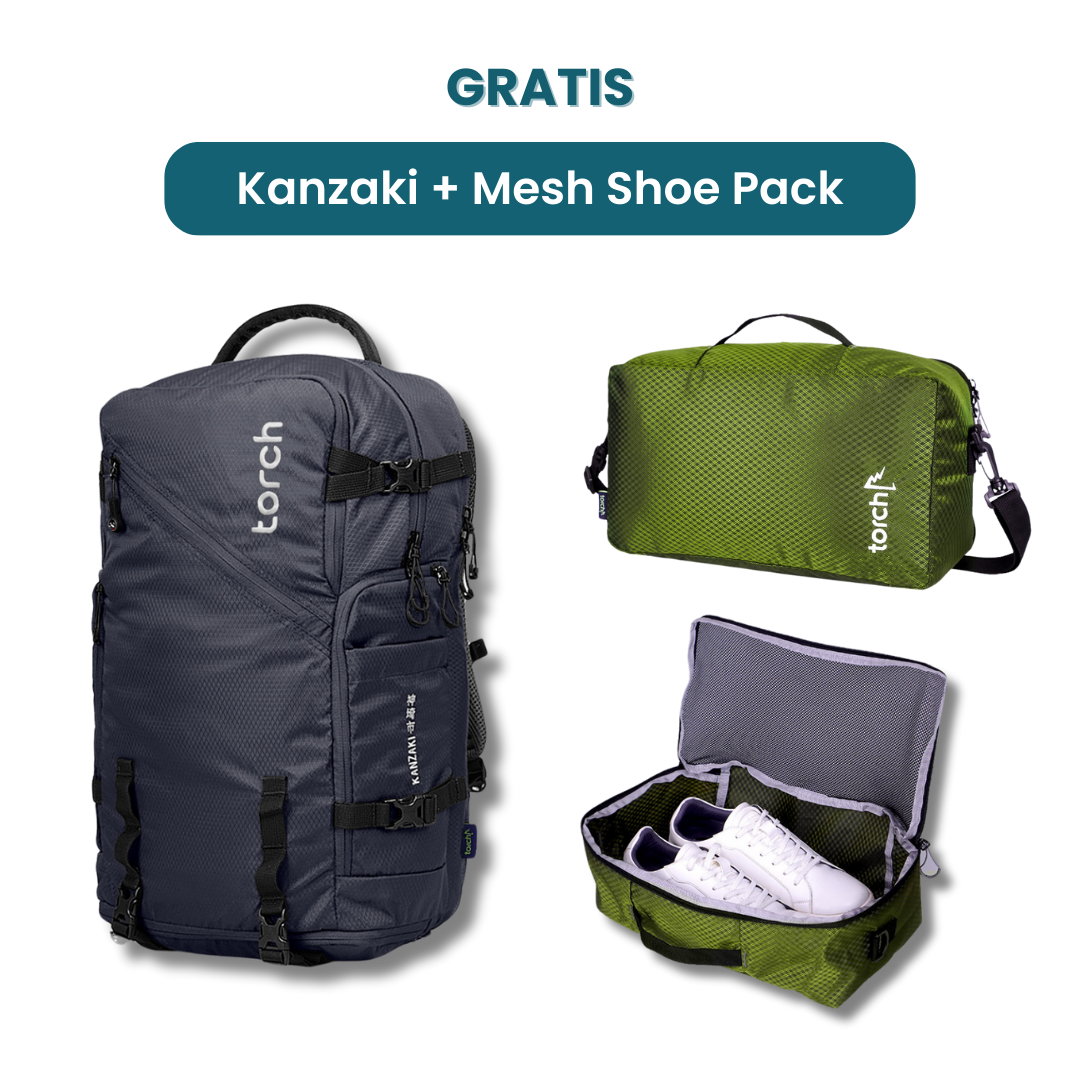 Dalam paket ini akan mendapatkan :  - Kanzaki Travel Backpack  - Yeocha D Mesh Shoe Pack