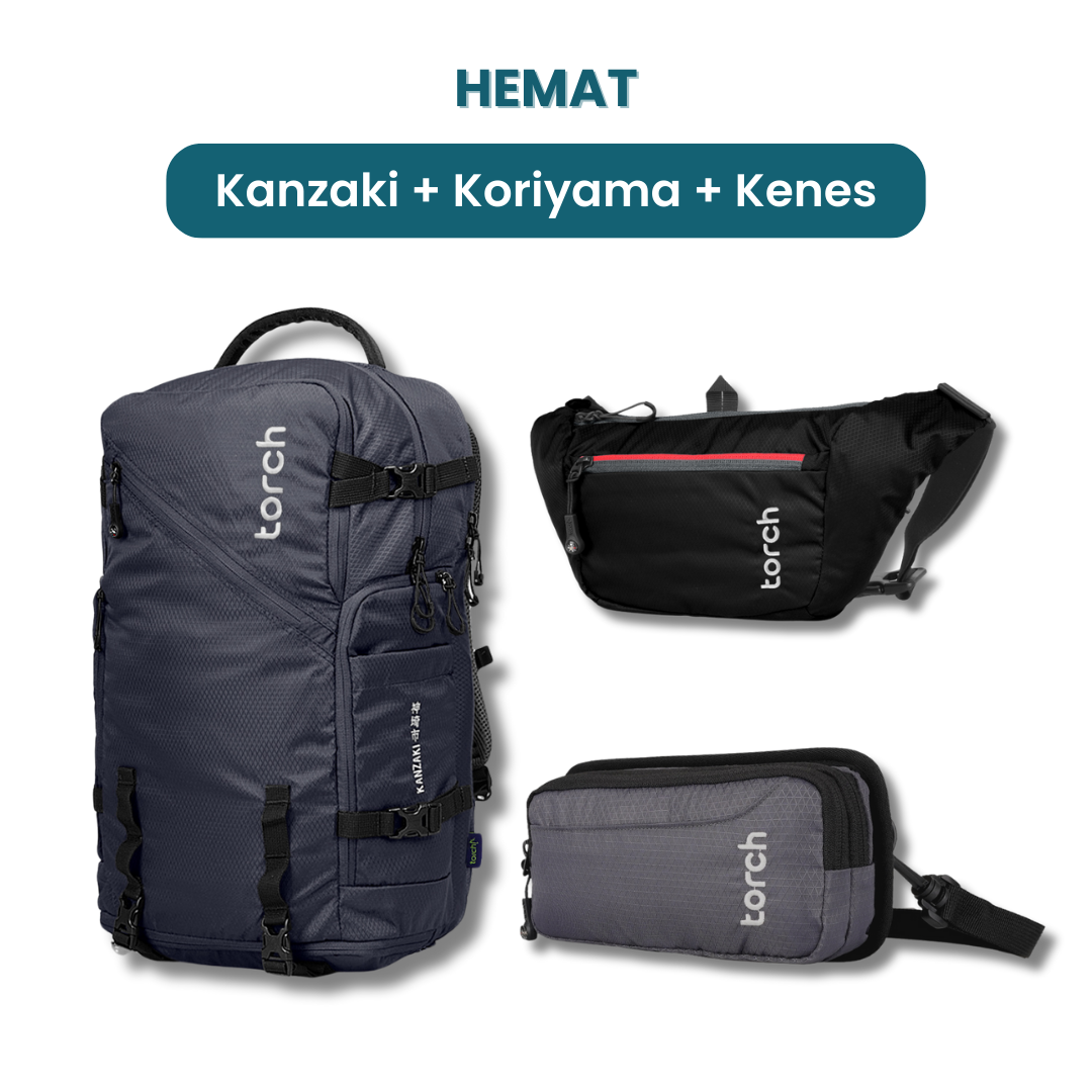 Dalam paket ini akan mendapatkan :  - Kanzaki Travel Backpack  - Koriyama Waist Bag  - Kenes Travel Pouch