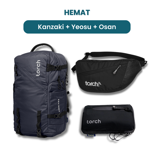 Dalam paket ini akan mendapatkan :  - Kanzaki Travel Backpack  - Yeosu Cross Body   - Neck Wallet Osan