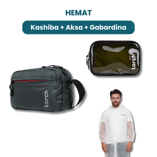 Paket Hemat - Kashiba Travel Pouch + Aksa Charger Pack + Gabardina Jas Hujan