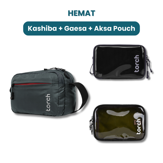 Paket Hemat - Kashiba Travel Pouch + Gaesa Hanging Wallet + Aksa Charger Pack