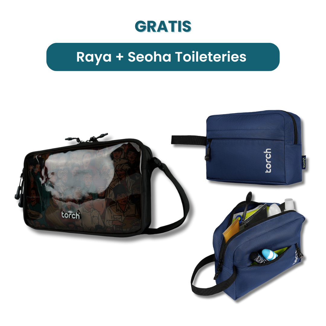Dalam paket ini kamu akan mendapatkan:  - Raya Travel Pouch  - Seoha Toileteries