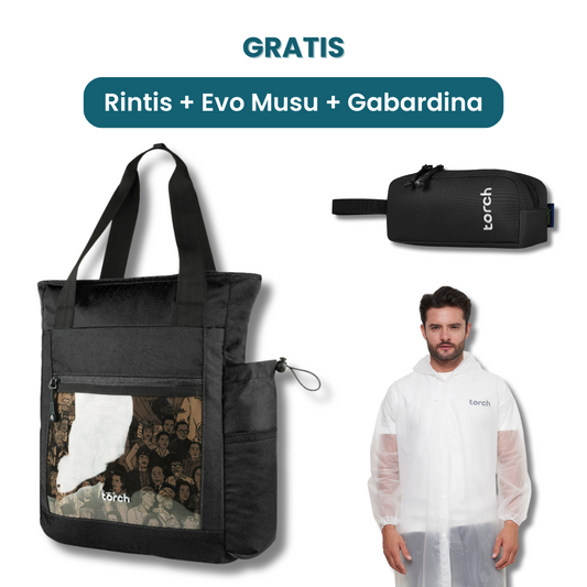 Dalam paket ini kamu akan mendapatkan:  - Rintis Tote Backpack  - Evo Musu Stationary   - Gabardina Raincoat