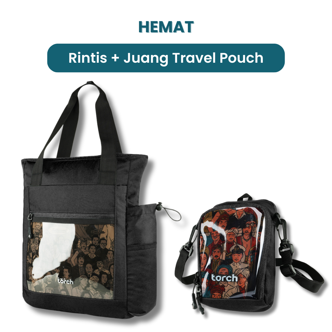 Dalam paket ini kamu akan mendapatkan:  - Rintis Tote Backpack  - Juang Travel Pouch
