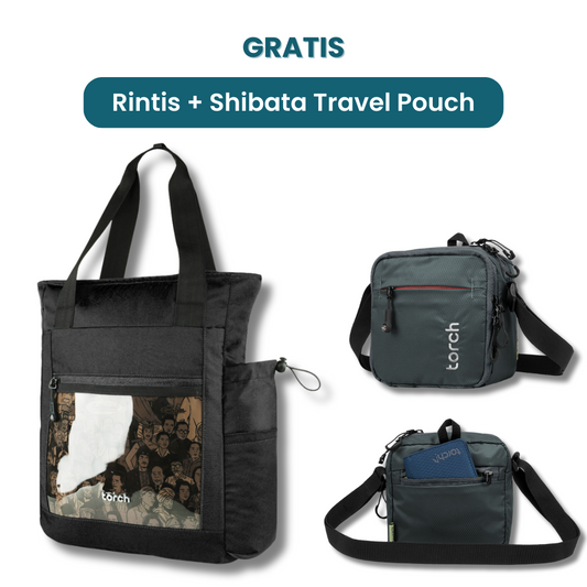 Dalam paket ini kamu akan mendapatkan:  - Rintis Tote Backpack  - Shibata Travel Pouch