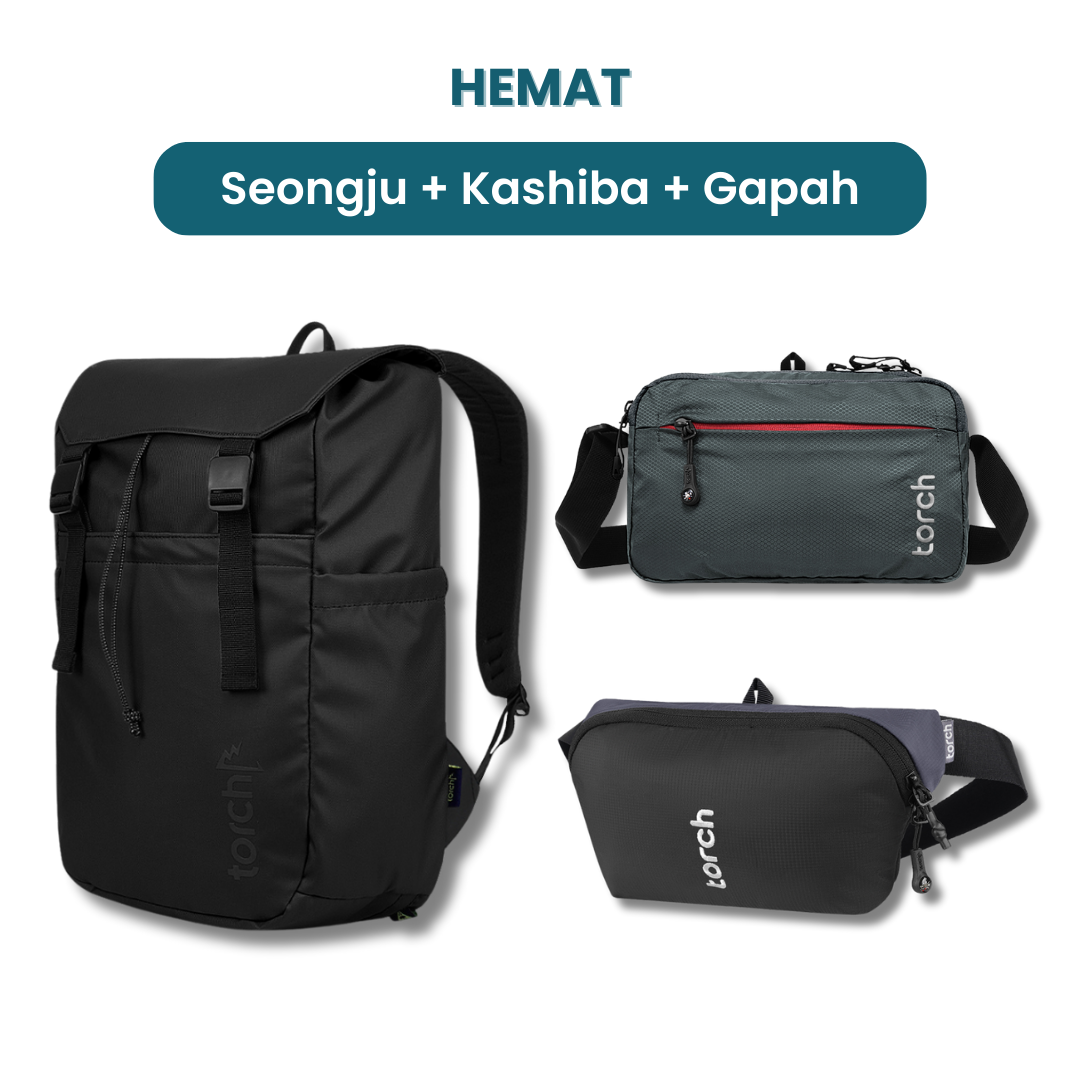 Dalam paket ini tedapat:  - Seongju Daypack 19L   - Kashiba Travel Pouch  - Gapah Waist Bag     
