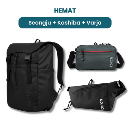 Dalam paket ini tedapat:  - Seongju Daypack 19L   - Kashiba Travel Pouch  - Varja Waist Bag     