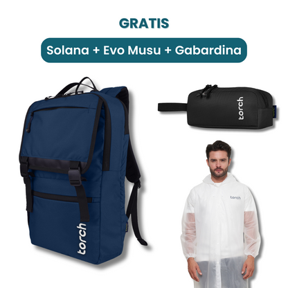 Dalam paket ini kamu akan mendapatkan:  - Solana Backpack  - Evo Musu Stationary  - Gabardina Raincoat