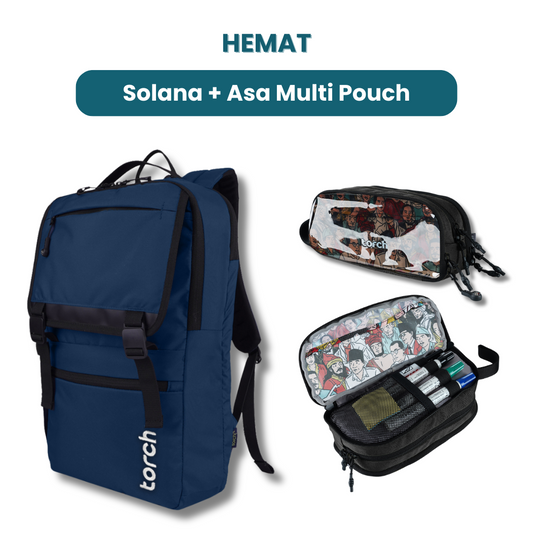 Dalam paket ini kamu akan mendapatkan:  - Solana Backpack  - Asa Multi Pouch