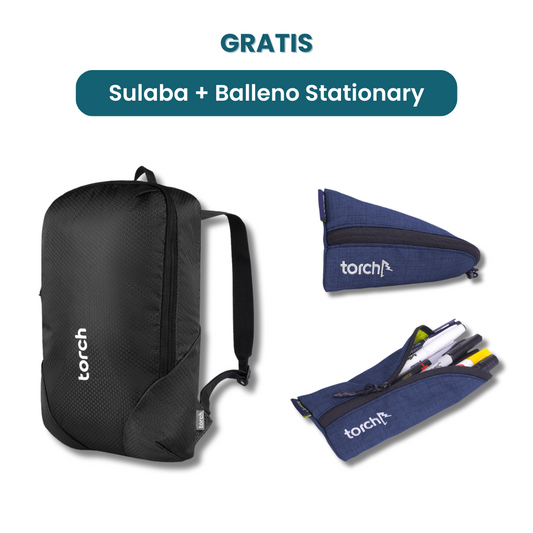 Dalam paket ini tedapat:  - Sulaba Backpack   - Balleno Stationary Pouch   