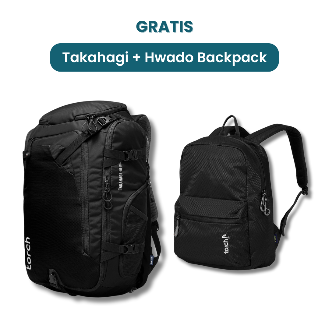 Dalam paket ini kamu akan mendapatkan:  - Takahagi Travel Backpack  - Hwado Backpack