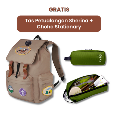 Dalam paket ini akan mendapatkan :  - Tas Petualangan Sherina Daypack 26L   - Choho Stationary Pack