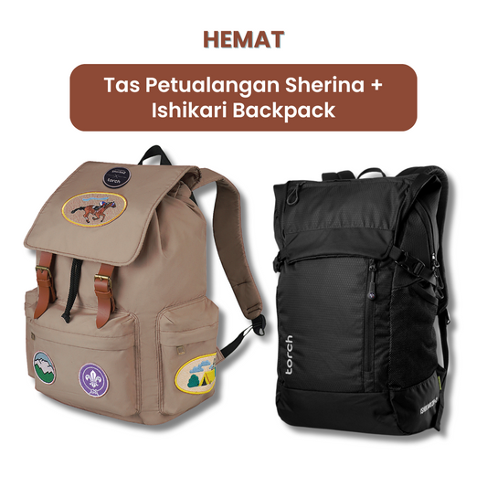 Dalam paket ini akan mendapatkan :  - Tas Petualangan Sherina Daypack 26L   - Ishikari Backpack   