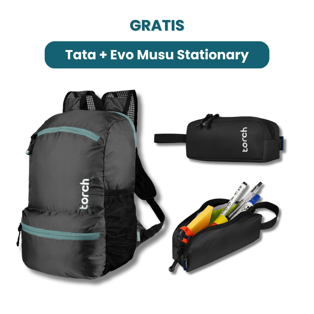 <p data-mce-fragment="1">Dalam paket ini akan mendapatkan :</p> <p data-mce-fragment="1">- Tata Foldable Backpack</p> <p data-mce-fragment="1"><span data-mce-fragment="1">- Evo Musu Stationary</span></p>