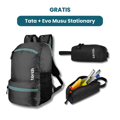 <p data-mce-fragment="1">Dalam paket ini akan mendapatkan :</p> <p data-mce-fragment="1">- Tata Foldable Backpack</p> <p data-mce-fragment="1"><span data-mce-fragment="1">- Evo Musu Stationary</span></p>