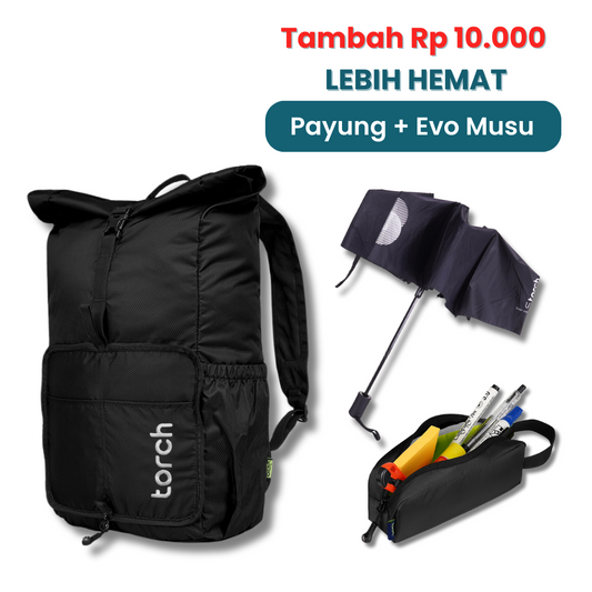 Paket Lebih Hemat - Kumano Foldable Bag + Payung Paraguas & Evo Musu Stationery