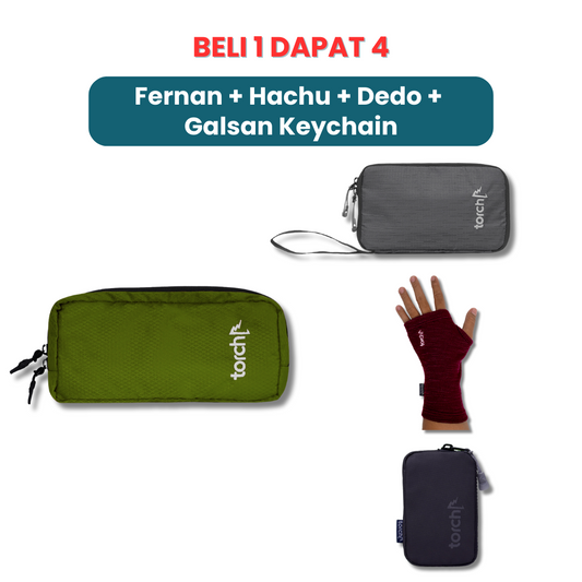 Paket Gajian - Fernan Stationary Pouch + Hachu Passport Pouch + Dedo Half Gloves + Galsan Keychain
